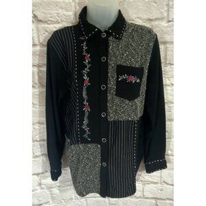 Vintage Romantic Floral Cottagecore Feminine Mixed Media Blouse Top Medium 9967‎